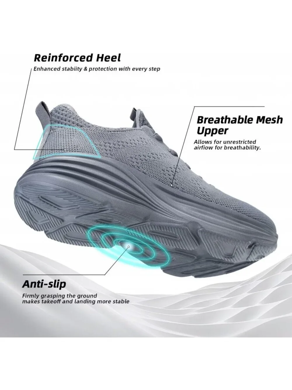 Men's Grey Non Slip Walking Shoes Lightweight Breathable Casual Running Shoes
